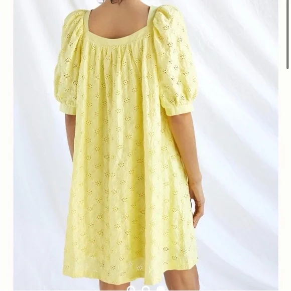 Maeve by Anthropologie Yellow Eyelet Puff Sleeve Mini Dress - Picture 3 of 11